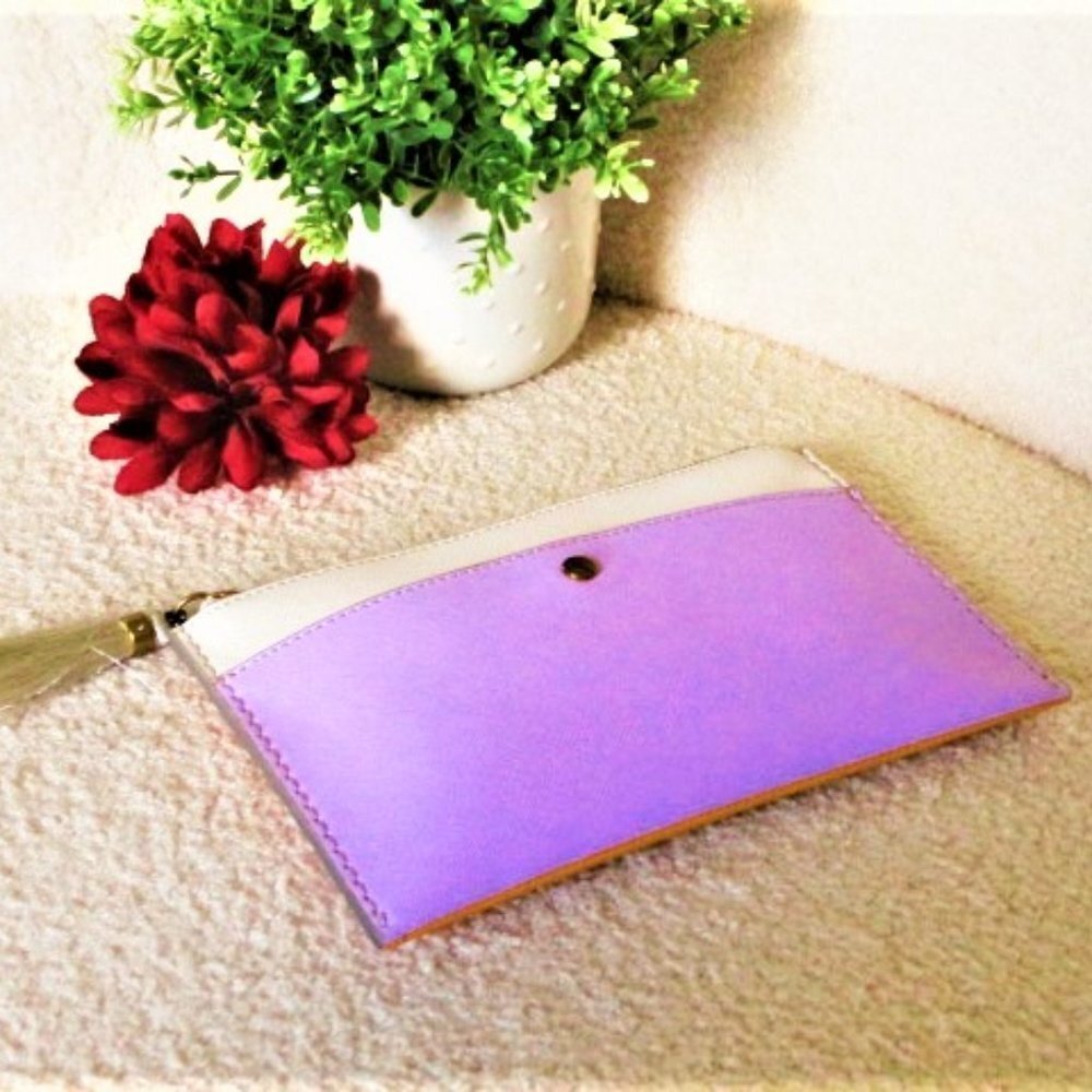 J.CREW nwt leather clutch bag pouch tassel yellow lilac off white women's